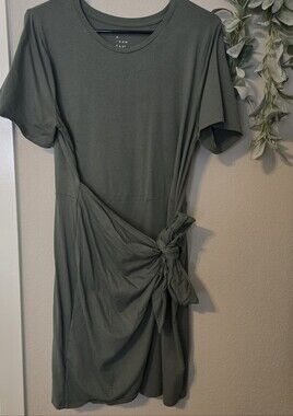 Sage Green Knot-Waist T-Shirt Dress